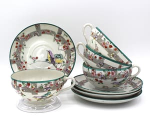 Vintage Eggshell China Bird & Cherry Blossoms Teacups & Saucers Set | Whispering City RVA