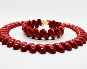 Signed Napier MCM Retro Red Enamel Jewelry Set - Necklace & Bracelet at whisperingcityrva.com