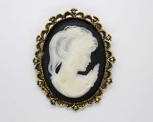 Vintage Gerry's Signed Black & White Cameo Brooch in Gold Tone Frame at whisperingcityrva.com