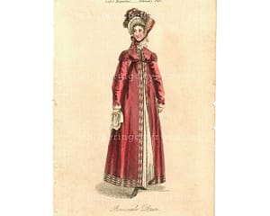 Antique Promenade Dress - Lady's Magazine February 1813 - Regency Fashion Plate Hand Colored Copper Plate Engraving at whisperingcityrva.com