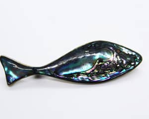 Sterling Silver and Abalone Shell Mid-Century Fish Brooch at whisperingcityrva.com