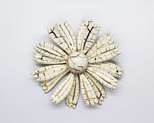 White with Gold Crackle MCM Daisy Flower Brooch at whisperingcityrva.com
