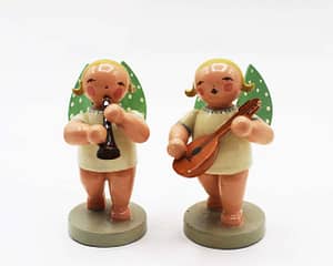 1950s Erzgebirge Expertic WUK Wendt & Kuehn Musical Blonde German Wooden Angels - Set of Two - Lute & English Horn at whisperingcityrva.com