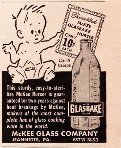 Glasbak Nurser Baby Bottle Advertisement from Bakeware's Underdog on the Whispering City RVA blog https://whisperingcityrva.com/2020/01/31/bakewares-underdog/