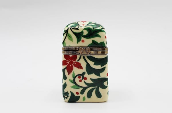 Vintage Small Poinsettia Flower Porcelain & Brass Trinket Box | Whispering City RVA