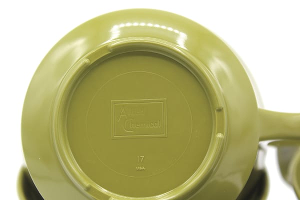 Vintage Allied Chemical Olive Green Melamine Cups Set | Whispering City RVA