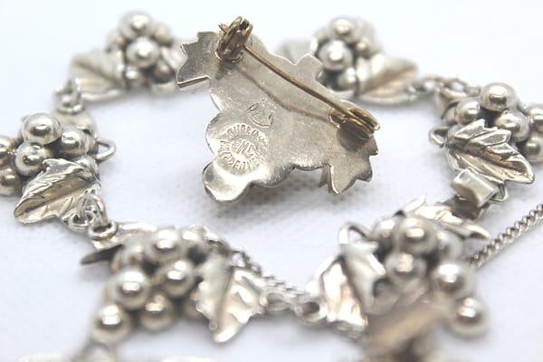 Taxco Signed 925 Sterling Silver Grape Jewelry Set - Bracelet, Brooch, Pendant, Earrings at whisperingcityrva.com