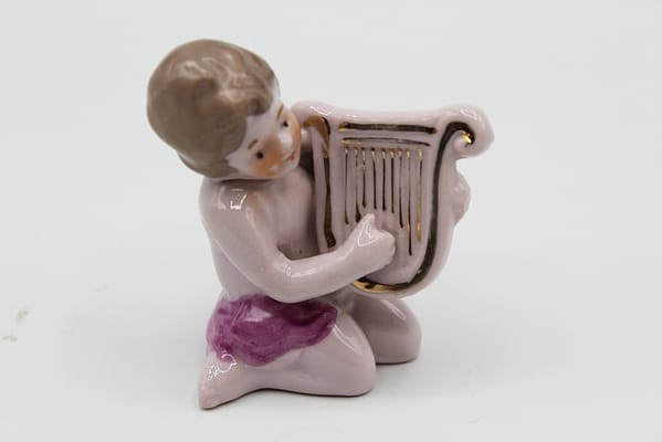 Vintage Miniature Boy w/ Lyre Harp Porcelain Figurine | Whispering City RVA