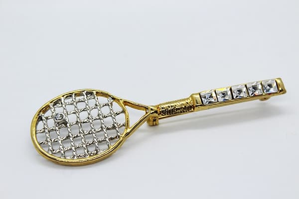 Gold Tone Rhinestone Tennis Racket Brooch at whisperingcityrva.com