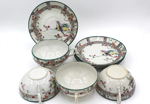 Vintage Eggshell China Bird & Cherry Blossoms Teacups & Saucers Set | Whispering City RVA