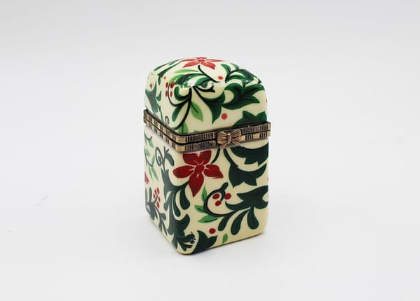 Vintage Small Poinsettia Flower Porcelain & Brass Trinket Box | Whispering City RVA