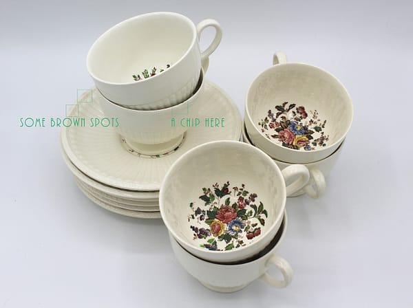 Vintage 1930s Wedgwood Conway Edme Footed Cups & Saucers Service for 6 | Whispering City RVA