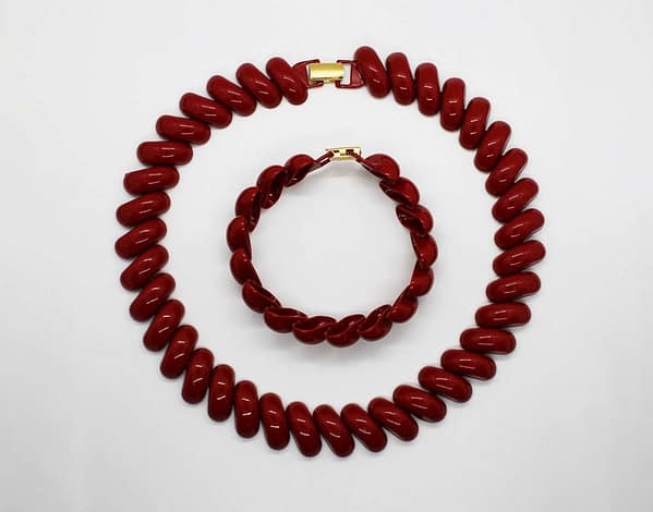 Signed Napier MCM Retro Red Enamel Jewelry Set - Necklace & Bracelet at whisperingcityrva.com