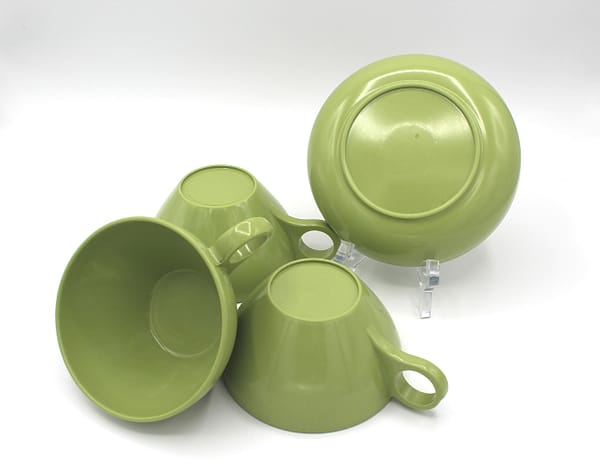 Vintage Avocado Green Melamine Cups & Bowl Set | Whispering City RVA