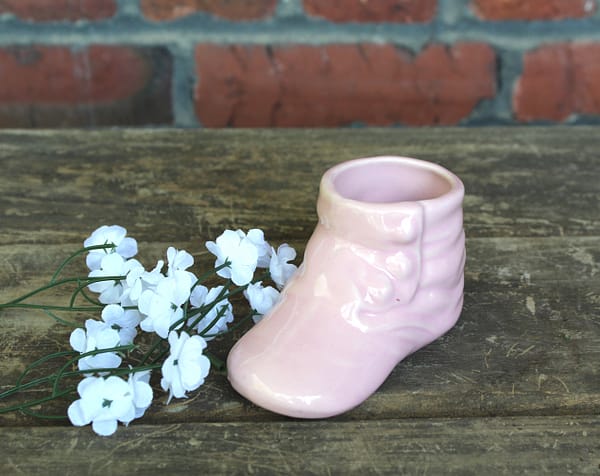 Vintage Pink Ceramic Baby Bootie Shoe Planter | Whispering City RVA