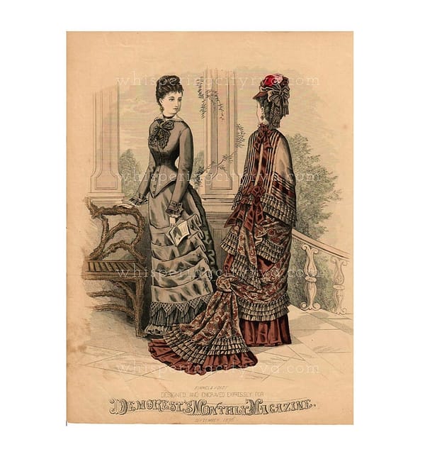 Antique Demorest's Monthly Magazine September 1876  - Victorian French Fashion Plate Hand Colored Engraving at whisperingcityrva.com