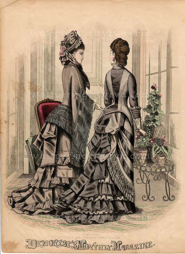 1870s Antique Demorest's Monthly Magazine French Fashion Plate Hand Colored Engraving at whisperingcityrva.com