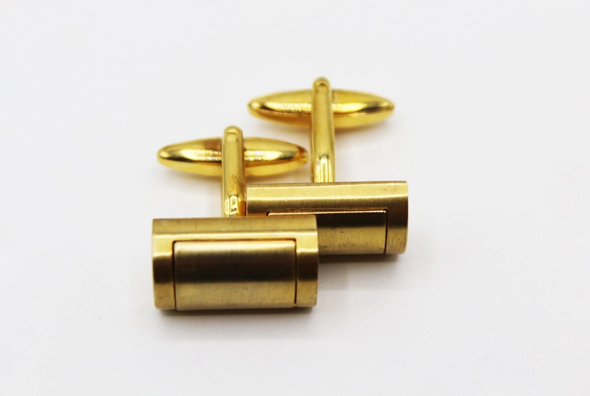 Matte Gold Tone Cylinder Mens Cufflinks - Vintage, MCM, Mid Century, Retro, Classic, Business, Office, Wedding, Gifts for Men, Cuff Links