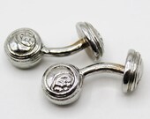 Silver Tone Barbell Ball Back Asian Design Mens Cufflinks - Vintage, Mid Century Victorian Classic, Retro, Wedding, Gift for Him, Cuff Links