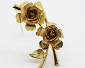 Gold Tone Rose Spray Pin-Back Brooch – Vintage MCM, Mid Century, Retro, Feminine, Flower, Old Hollywood, Cottage, Wedding Floral Jewelry