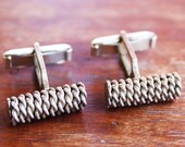 Silver Tone Rope Design Cylinder Textured Cufflinks - Vintage, Mid Century, MCM, Classic, Retro, Wedding, Formal, Gifts For Men, Cuff Links