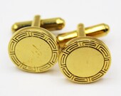 Shiny Gold Tone Chinese Boarder Mens Cufflinks - Vintage, MCM, Mid Century, Retro, Asian, Classic, Business, Office, Cuff Links