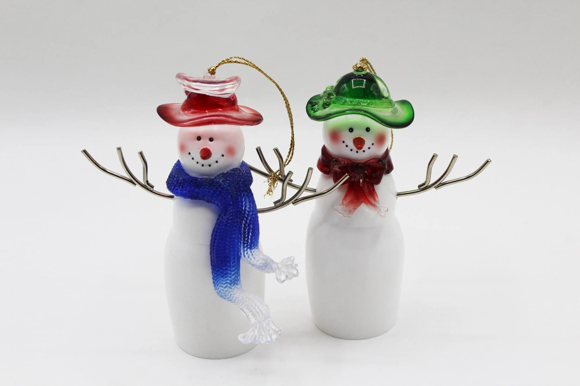 Plastic & Metal Snowman Couple Christmas Tree Ornaments - Vintage, Festive, Xmas, Retro, Farmhouse, Cottage, Decor