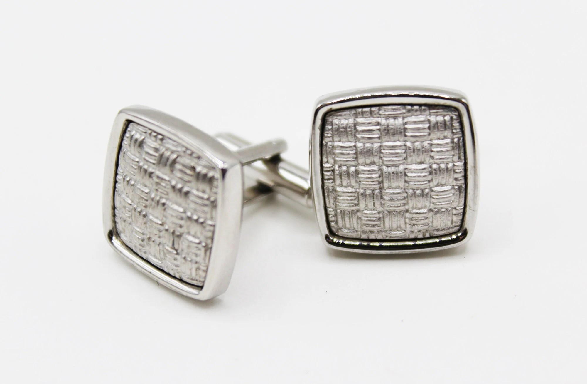 Square Checkerboard Silver Tone Textured Mens Cufflinks - Vintage, MCM Mid Century Retro Classic, Business Office, Gifts for Men, Cuff Links