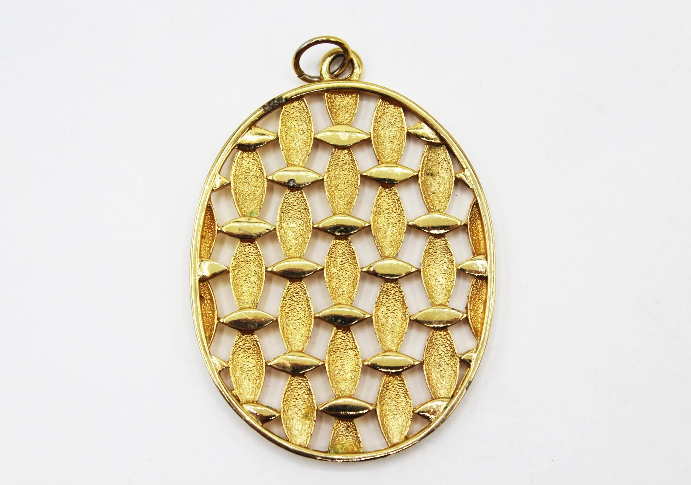 2.5" Vintage Large Chunky MCM Gold Tone Op Art Geometric Pendant Medallion - Retro, Mid Century, Costume Jewelry, Boho, Hippie, Mod