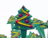 1980s Wilton Christmas Tree Picks Cupcake Cake Toppers - Set of 10 - Vintage, Retro, Cottage, Farmhouse, Kitschy, Bakers, Decorations