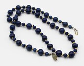 24" Blue Stone Bead Necklace with Fishhook Clasp - Vintage Jewelry at Whispering City RVA - USA Free Shipping