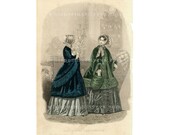 Antique Colored Engraving - Les Modes Parisiennes 1851 - Illman & Sons Fashion Illustration at Whispering City RVA