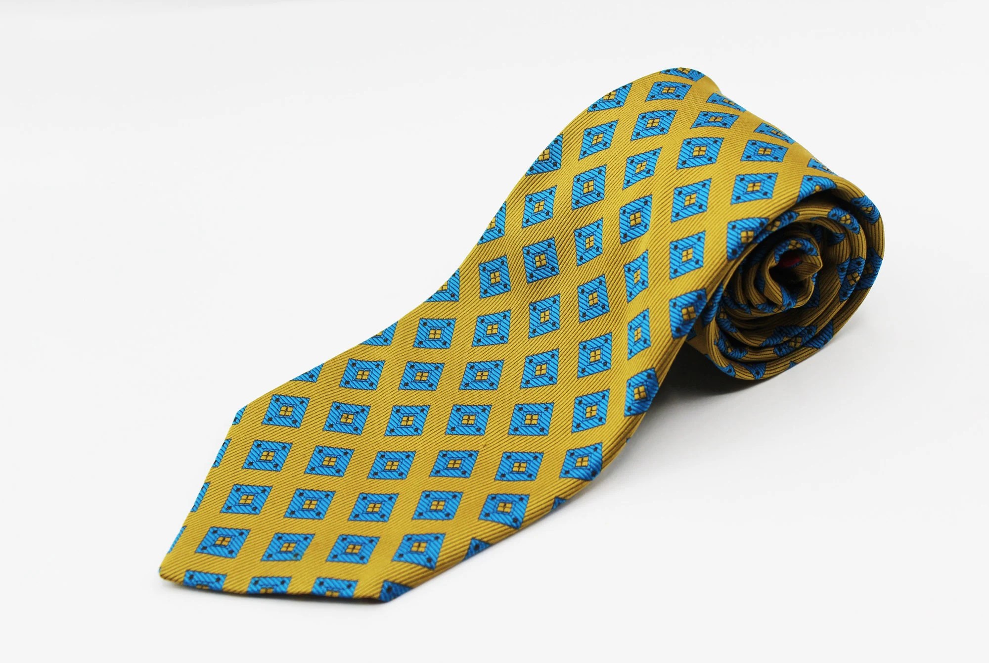 Local Gentry Resisto Kipper Gold & Blue Mens Necktie Tie - 60" L x 4.25" W - 55 1/8" L x 4.25" W - Vintage, Stately, Scholarly, Retro, MCM