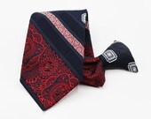 Wemlon by Wembley Navy, Red & White Traditional Clip-On Mens Necktie Tie - 18.25" L x 3.75" W - Vintage, Mid Century, MCM, Stately, Retro