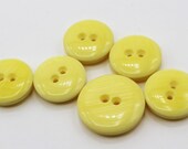 MCM Mod Thick Puffy Yellow Plastic 2 Hole Sew Through Pearlized Buttons - 1 Large, 5 Medium -Set of 6 - Vintage Mid Century Retro Vintage