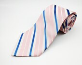 Stafford Pink Silk Diagonal Striped Mens Necktie Tie - 59.5" L x 3.75" W - Vintage, Retro, 1980s, Classic, Yuppy, Preppy, New Wave