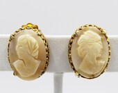 Carved Shell Cameo Clip On Earrings - Vintage Jewelry at Whispering City RVA