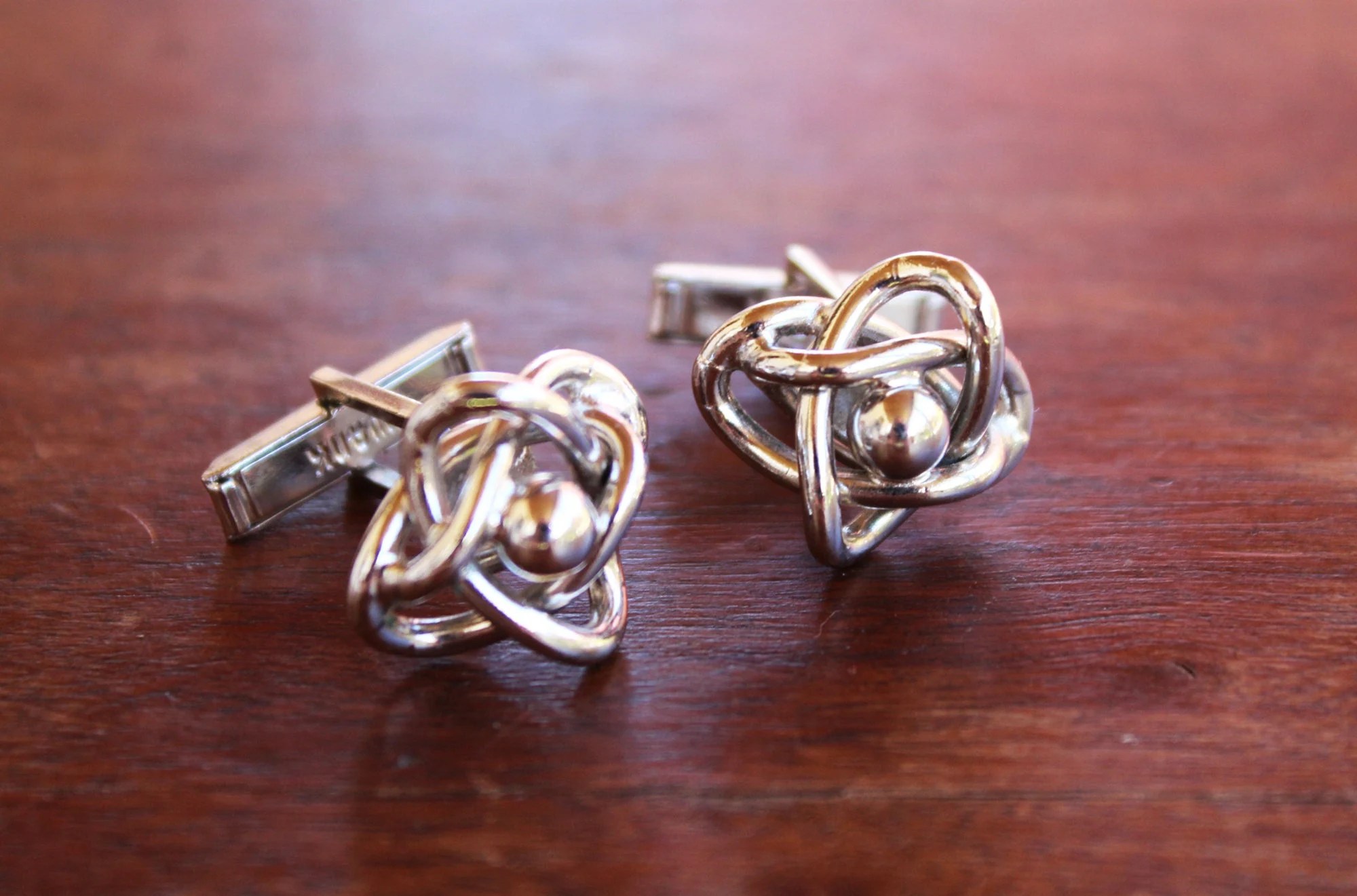 Swank Atomic Knot MCM Silver Tone Cufflinks - Vintage, Mid Century, Retro Futurism, Classic, Wedding, 1950s, Gifts for Him, Cuff Links