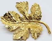 Gold Tone Textured Sycamore Leaf Brooch - Vintage, Retro, 1980s, Classic, Academia, MCM, Boho, Autumn, Fall, Winter, Unisex Jewelry