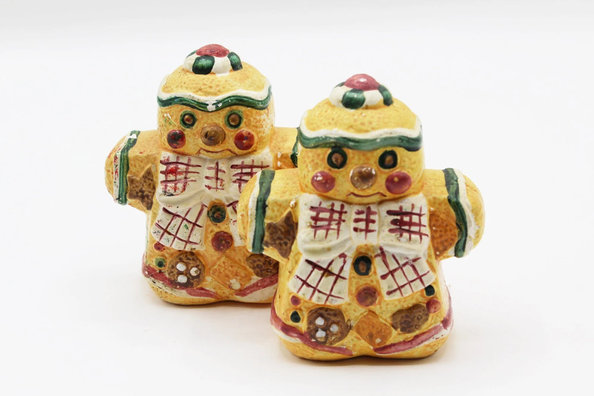 Hand Painted 1990s Christmas Gingerbread Couple Salt and Pepper Shakers - Vintage, Y2K, Grandma, S&P, Cottage, Farmhouse, Christmas, Holiday