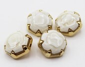 Faux Chalcedony Agate 3/4" (19mm) Abstract Hexagon Shaped Plastic Shank Buttons - Set of 4 - MCM, Mid Century, Mod, Retro, Vintage