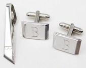 Monogram "B" Initial Mens Cufflinks & Tie Clip Set - Vintage, Mid Century, Classic, Retro, Formal, Wedding, Gifts for Men, Cuff Links