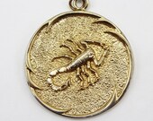 2" Vintage Large Chunky Gold Tone Zodiac Scorpio Medallion Pendant - Retro, Oversized, Scorpion, Costume Jewelry, Boho, Hippie, Astrology