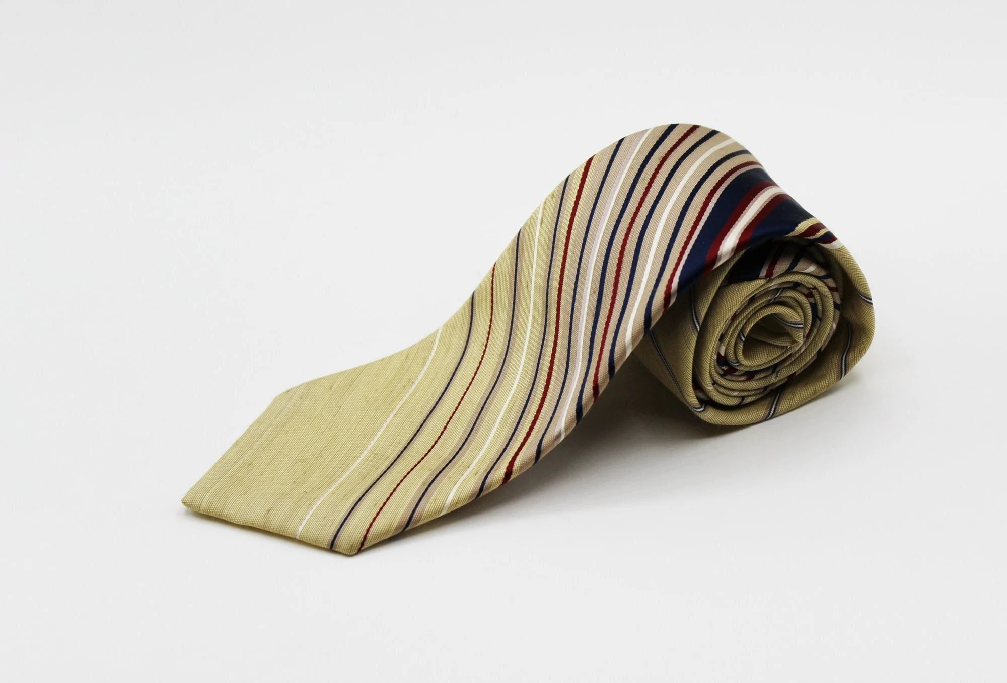 Beau Brummell Italian Diagonal Striped Linen Blend Standard Mens Necktie Tie - 56.25" L x 3 2/8" W - Vintage, Mid Century, MCM, Smart Casual