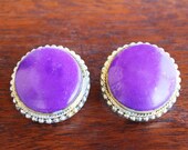 Mid Century Purple Circular Button Style Clip-On Earrings  - Vintage, Retro, Bold, Chunky, Statement, MCM, Fun