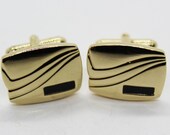 Vintage Gold Tone & Black Enamel Cufflinks - Retro Men's Jewelry at Whispering City RVA
