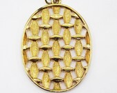 2.5" Vintage Large Chunky MCM Gold Tone Op Art Geometric Pendant Medallion - Retro, Mid Century, Costume Jewelry, Boho, Hippie, Mod