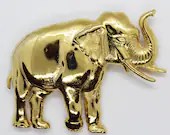 Gold Tone Elephant Brooch - Big, Bold, Chunky, Vintage Costume Jewelry - Retro 1980s, Retro 1990s, Safari Style, Y2K, Animal Lovers
