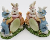 Rustic Rabbit Couple Love Bunnies Vintage Napkin Rings - Set of 2 - Vintage Farmhouse Easter Table Cottage Decor