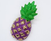 Enamel Purple and Green Pineapple Brooch - Vintage, Retro, Electro, City Pop, 1980s-1990s, Y2K, Indie, Colorful Fun Fruit Costume Jewelry